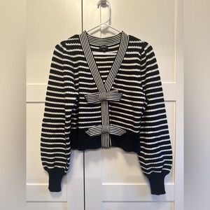 Express Striped Black And White Bow Cardigan Sweater Size Medium